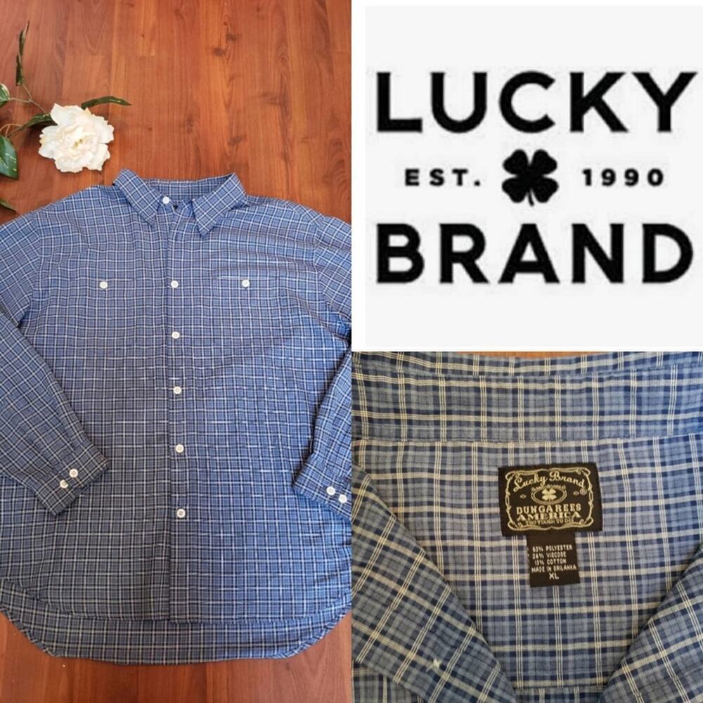 LUCKY BRAND MENS BLUE PLAID BUTTON DOWN XL